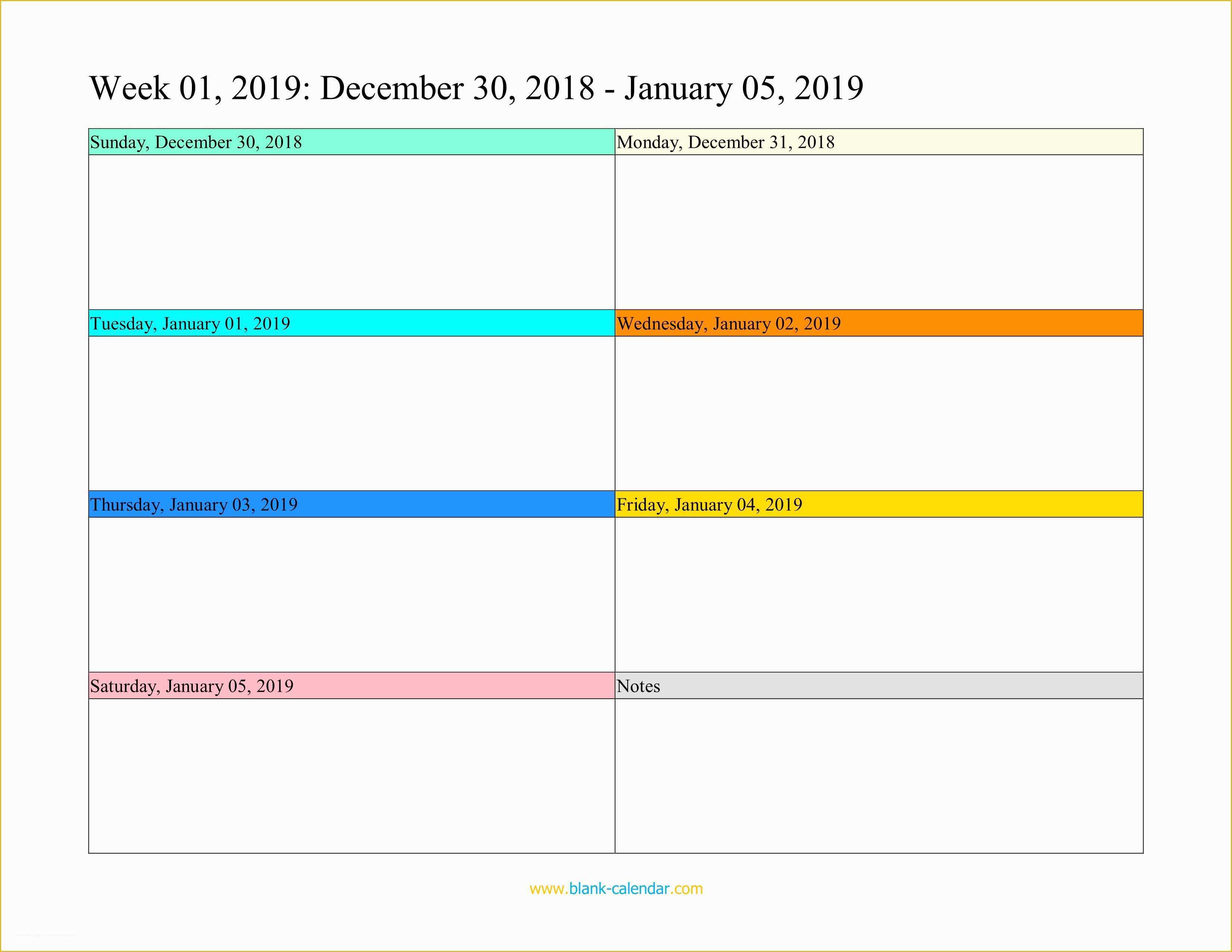 Free Calendar Template 2019 Of Weekly Calendar 2019 Word Excel Pdf