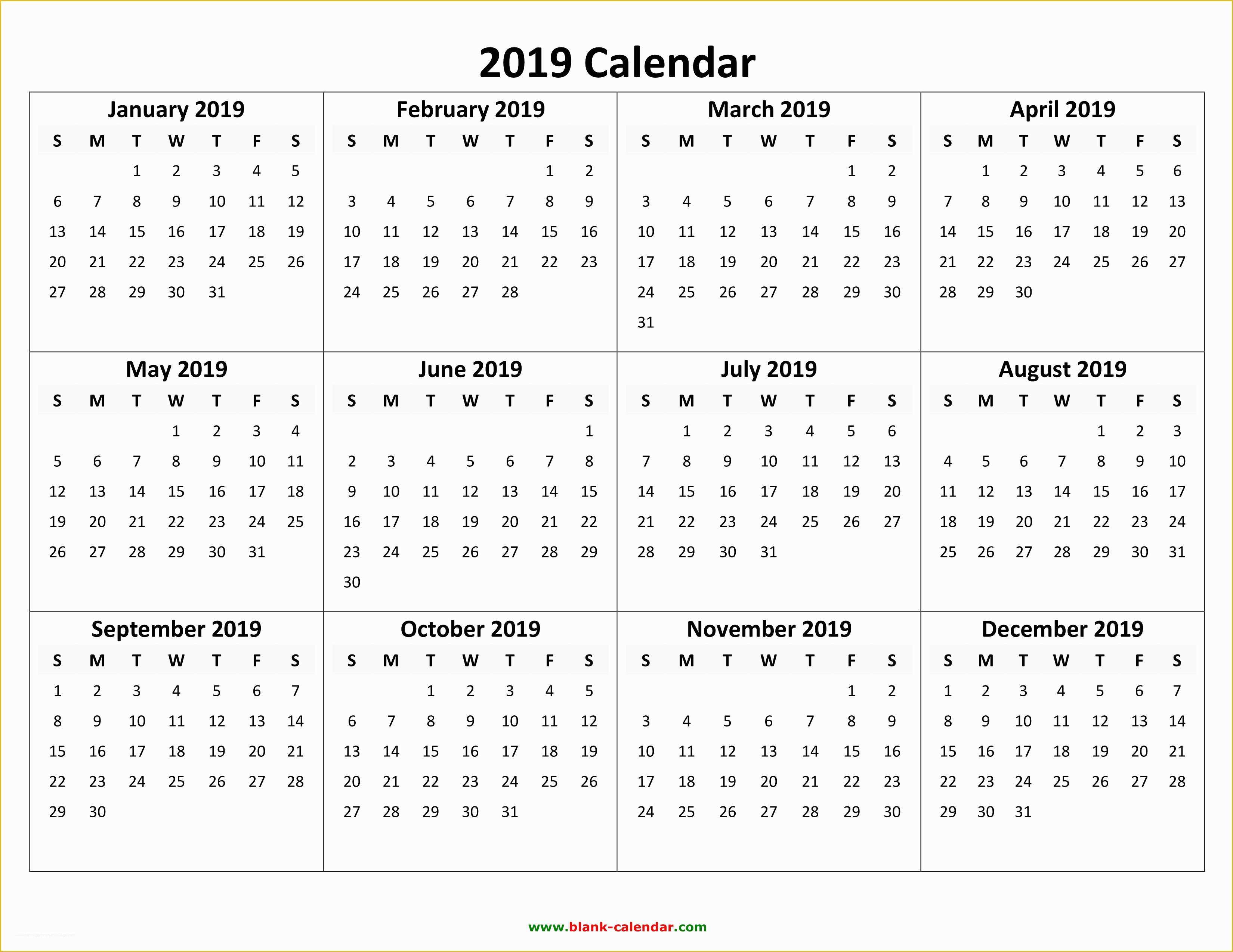 Free Calendar Template 2019 Of Yearly Calendar 2019