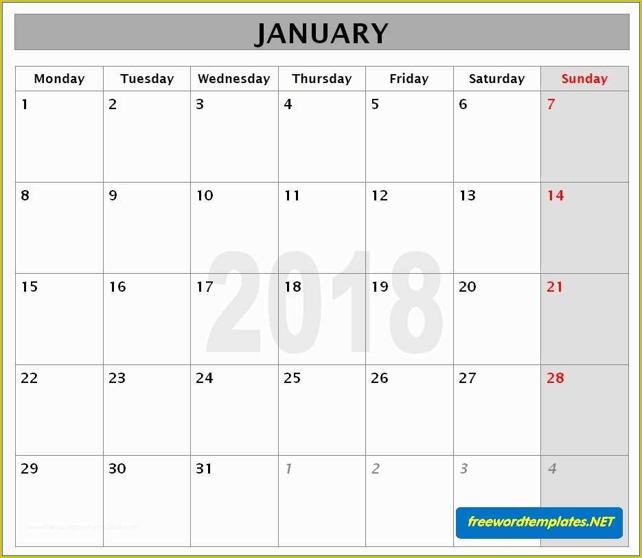 Free Calendar Template Of 2018 Calendars