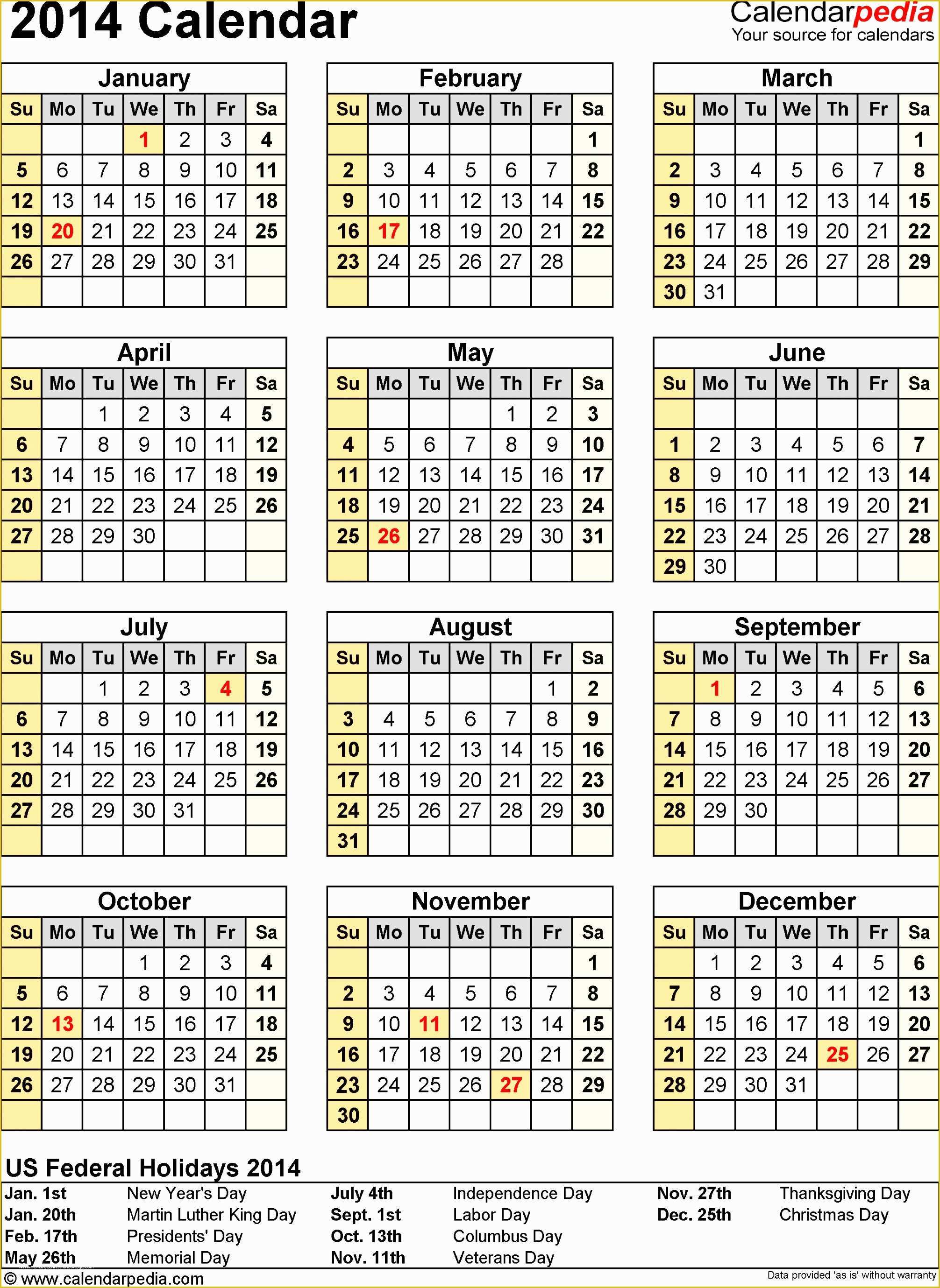 Free Calendar Template Of 9 Ms Excel Calendar Template 2014 Exceltemplates