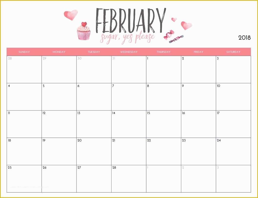 Free Calendar Template Of Free February 2018 Wall Calendar