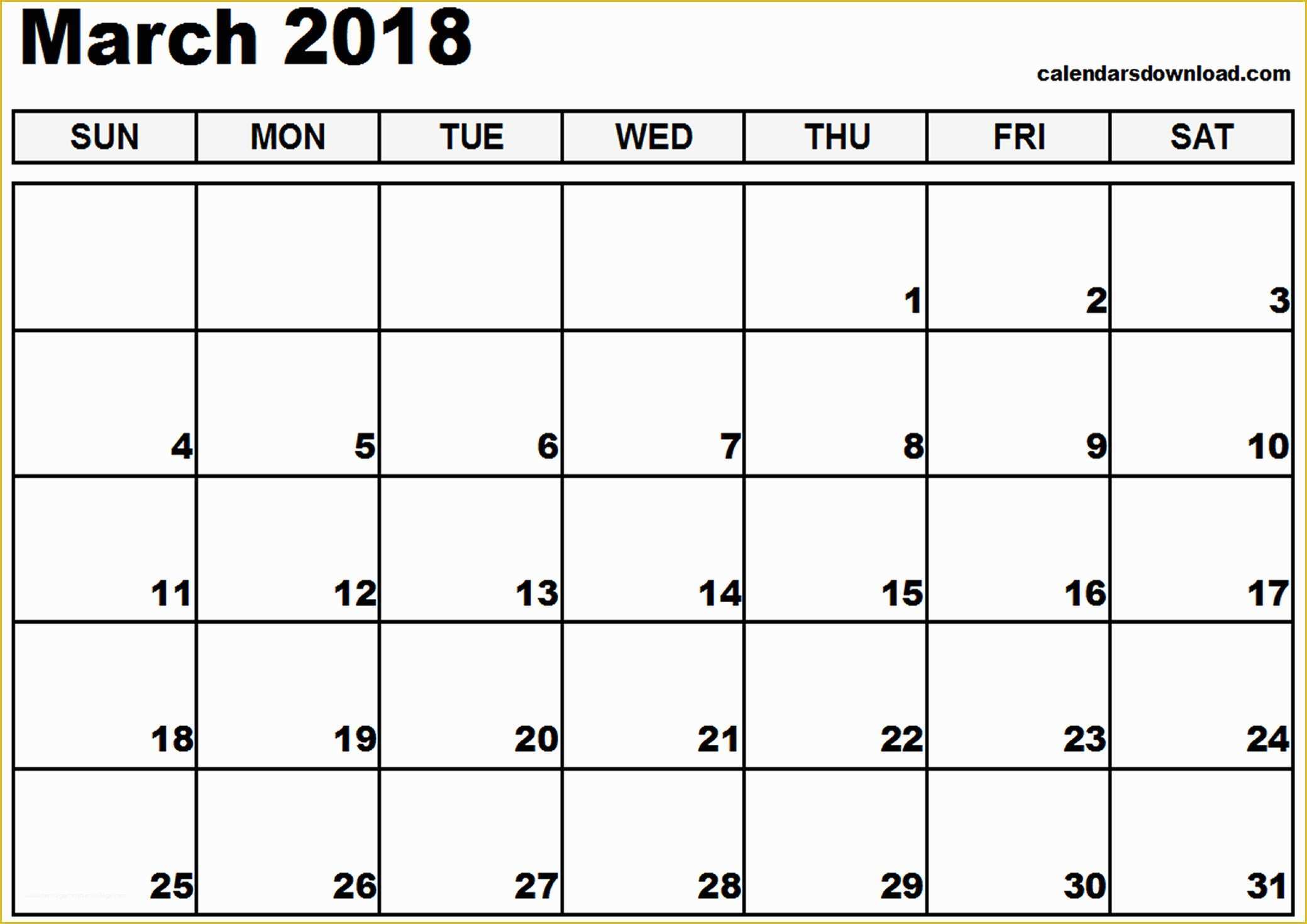 Free Calendar Template Of March 2018 Calendar Template