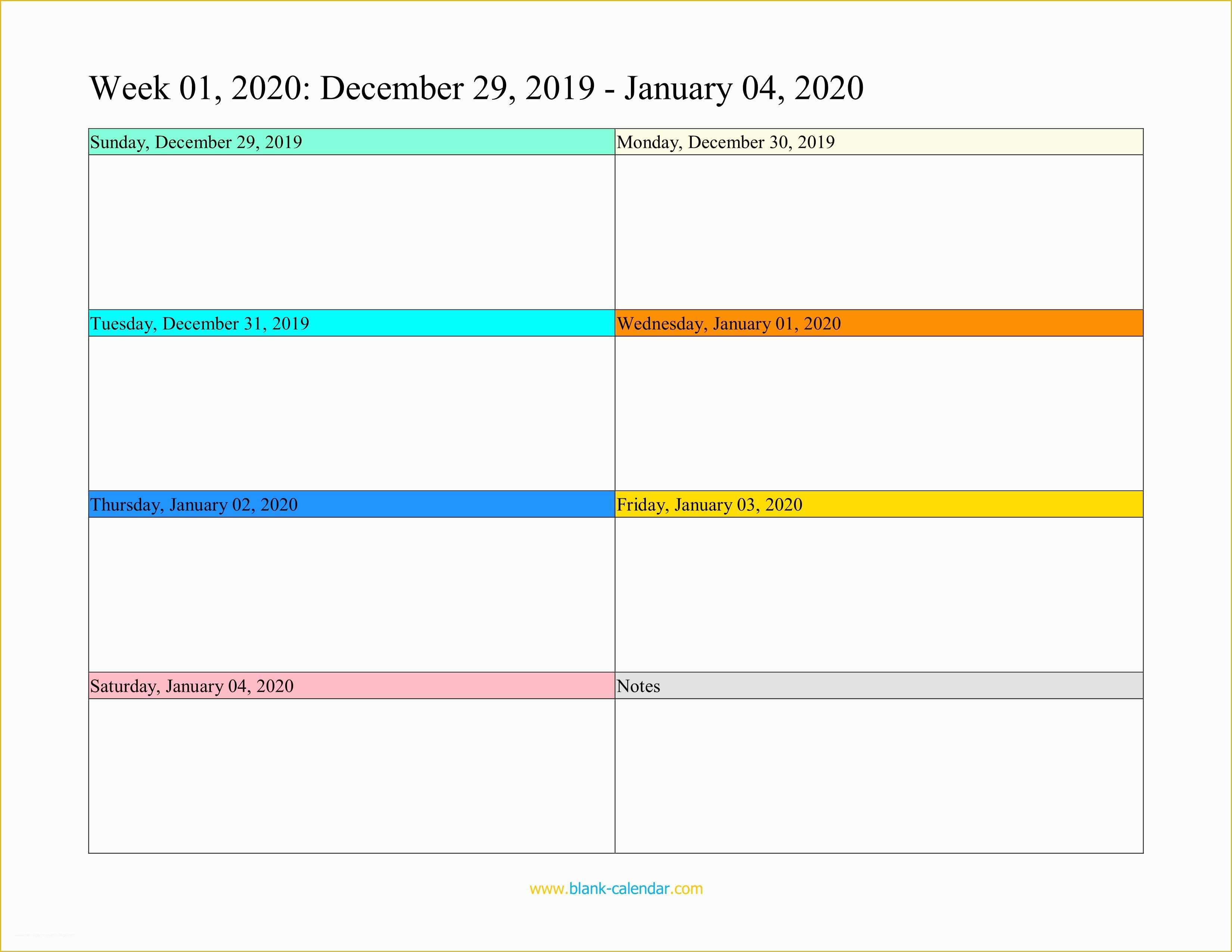 Free Calendar Template Of Weekly Calendar 2020 Word Excel Pdf