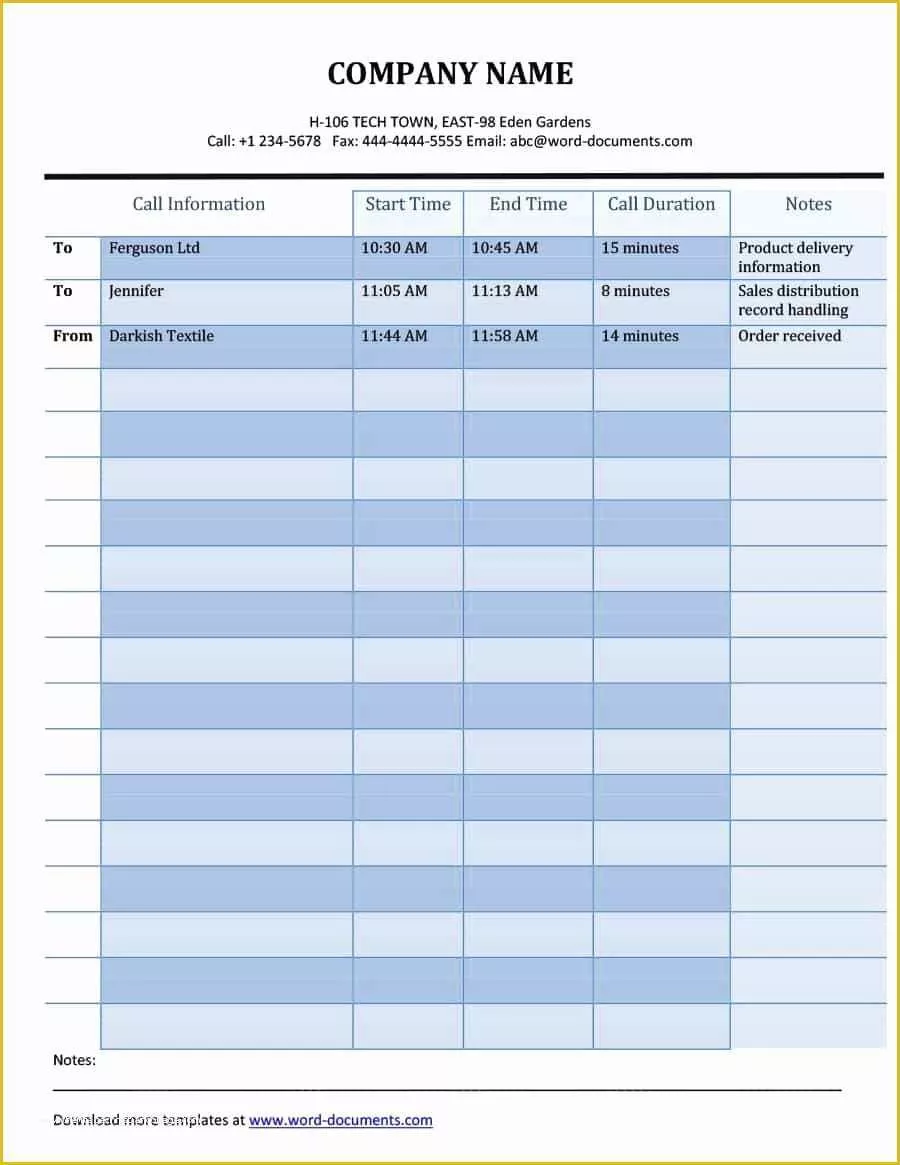 Free Call Log Template Of 40 Printable Call Log Templates In Microsoft Word and Excel