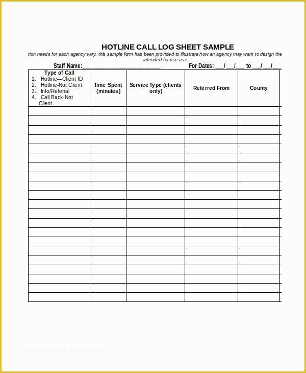 Free Call Log Template Of Call Log Sheet Template 11 Free Word Pdf Excel