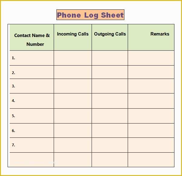 Free Call Log Template Of Phone Log Template 7 Free Pdf Doc Download