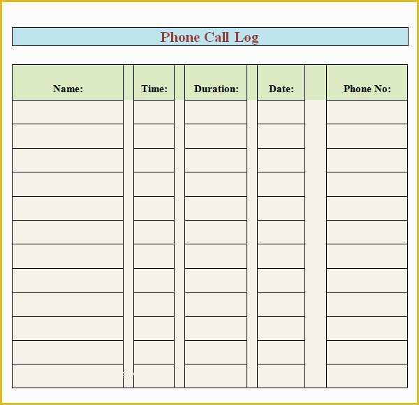 Free Call Log Template Of Phone Log Template 7 Free Pdf Doc Download