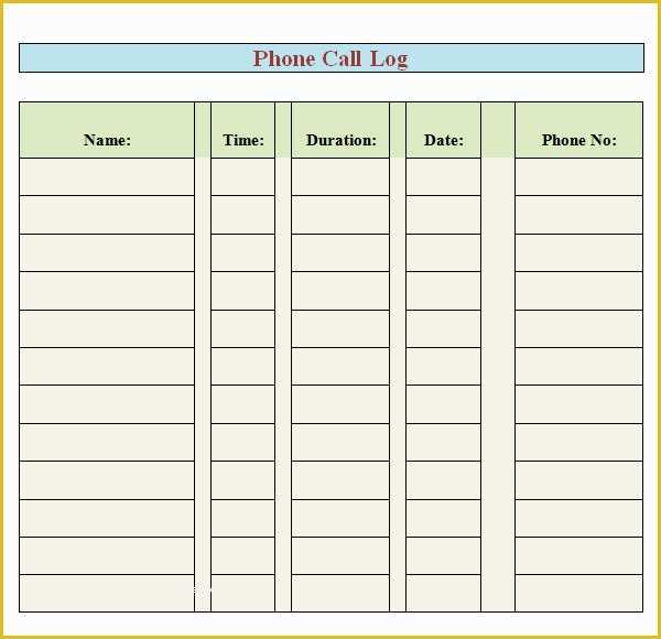 Free Call Log Template Of Phone Log Template 7 Free Pdf Doc Download