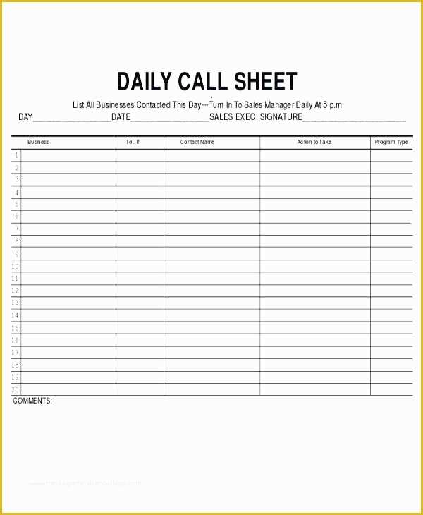 Free Call to Action Templates Of Call Log Sheet Template Daily Sales Rep – Rightarrow