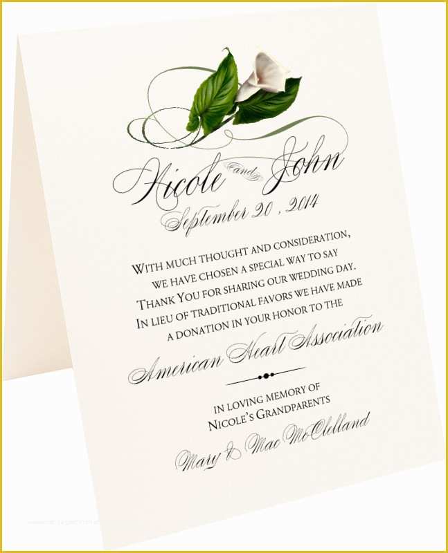 Free Calla Lily Wedding Program Templates Of Calla Lily Swirl Wedding Donation Cards and Charity Cards
