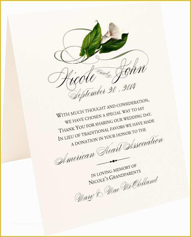 Free Calla Lily Wedding Program Templates Of Calla Lily Swirl Wedding Donation Cards and Charity Cards