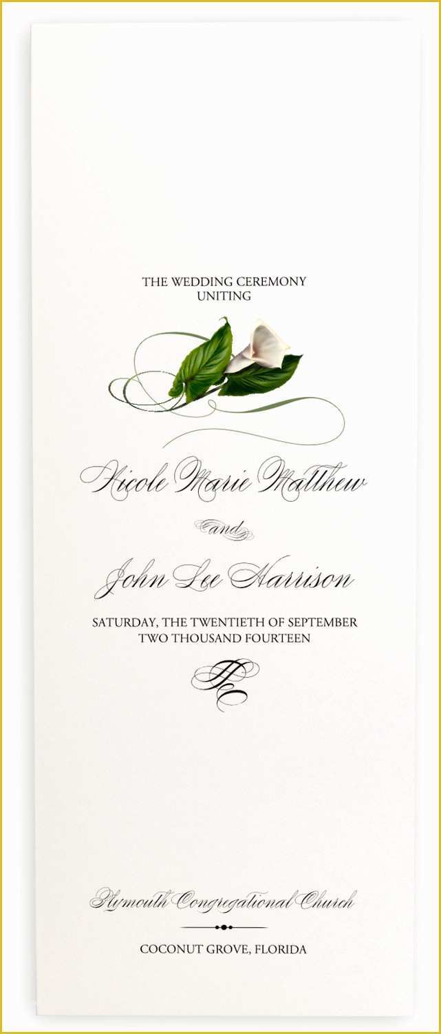 Free Calla Lily Wedding Program Templates Of Calla Lily Swirl Wedding Programs Floral Ceremony