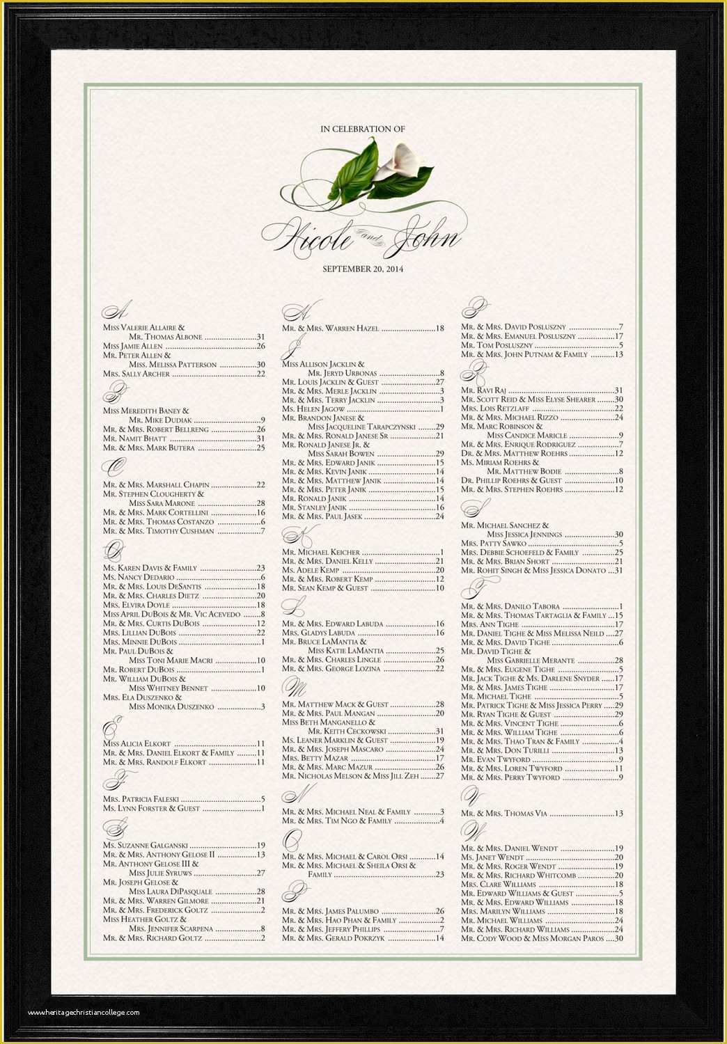 Free Calla Lily Wedding Program Templates Of Calla Lily Swirl Wedding Seating Chart Reception Seating