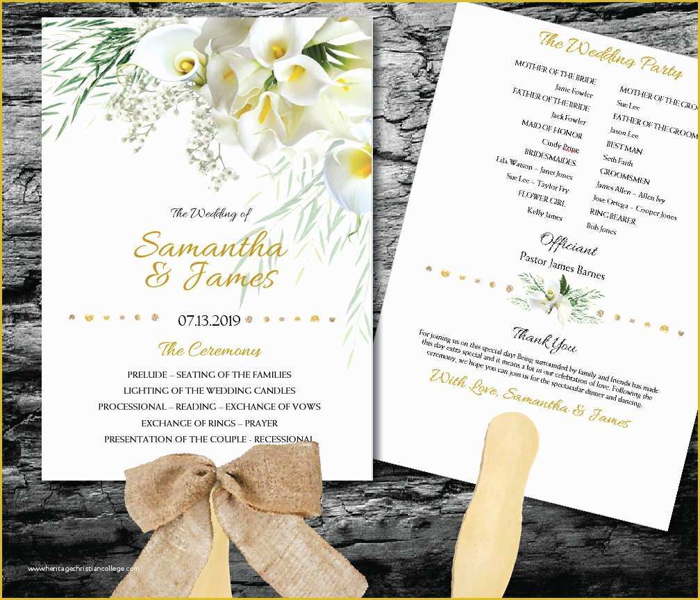 Free Calla Lily Wedding Program Templates Of Printable Wedding Program Template White Calla Lily