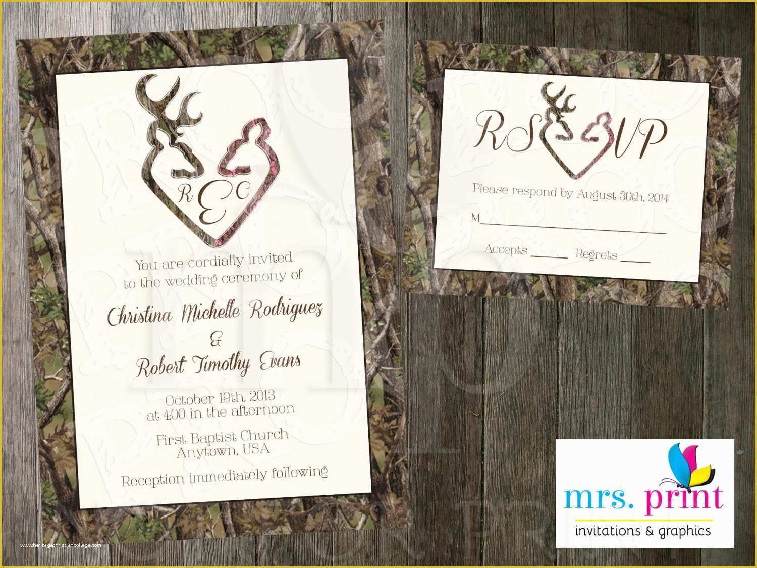Free Camo Wedding Invitation Templates Of Camo Deer Hearts Wedding Invitation and Rsvp Card by Mrsprint