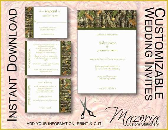 Free Camo Wedding Invitation Templates Of Diy Wedding Invite Set Template Instant Download Printable