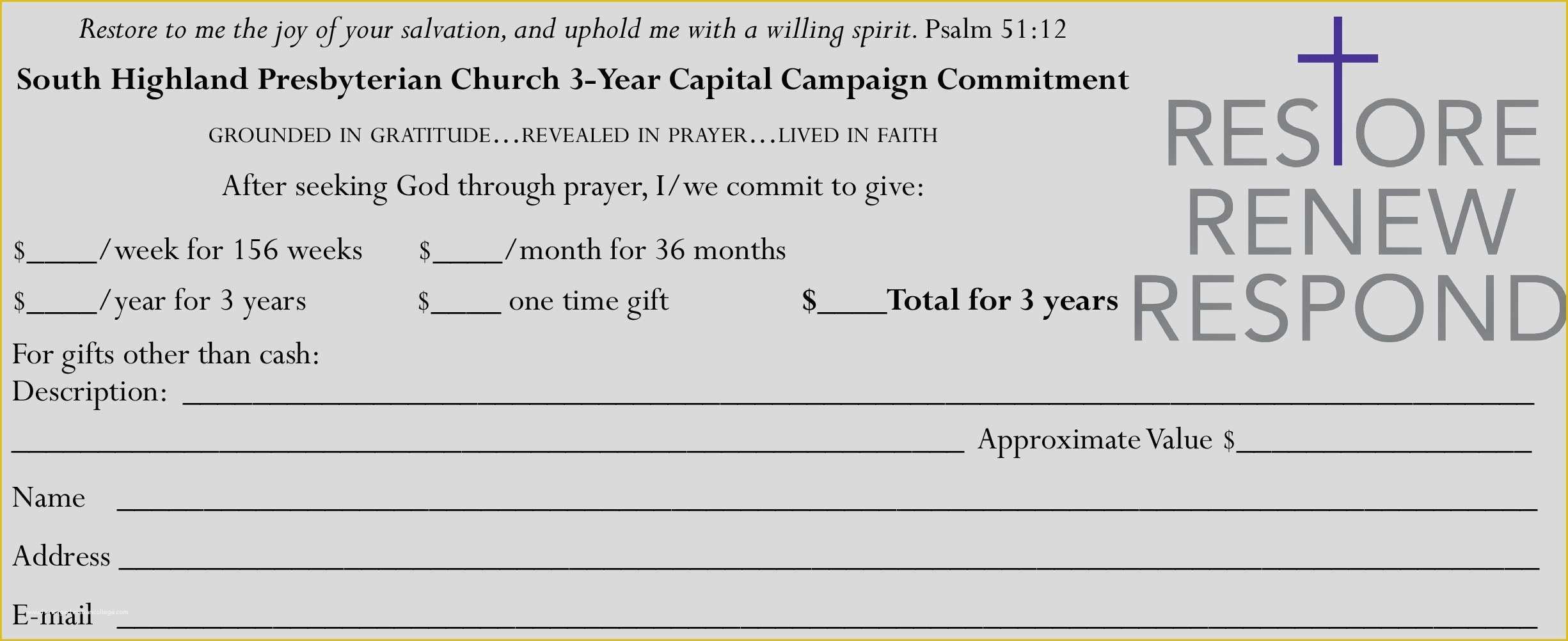 Free Campaign Cards Template Of south Highland Presbyterian Church Pledge Cards