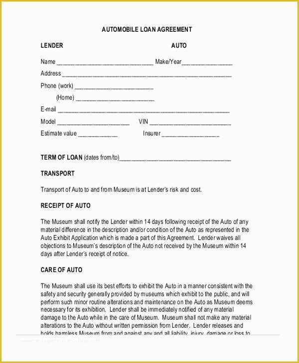 Free Car Loan Agreement Template Of Free Loan Agreement form