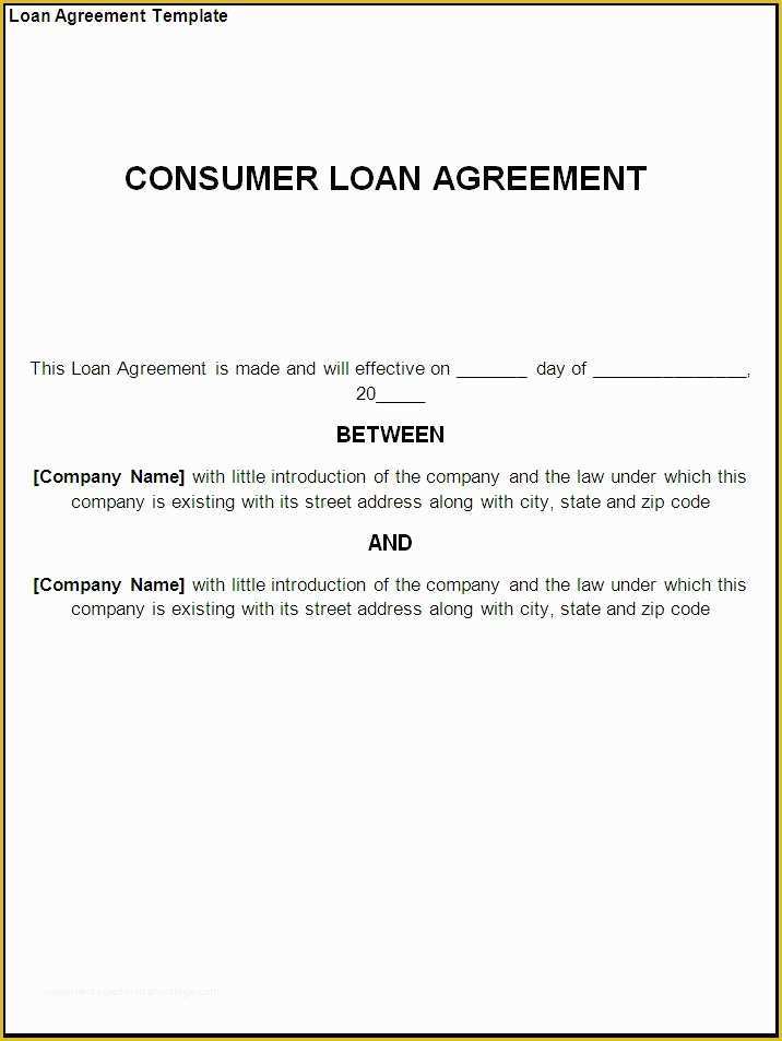 Free Car Loan Agreement Template Of Free Printable Loan Template form Generic