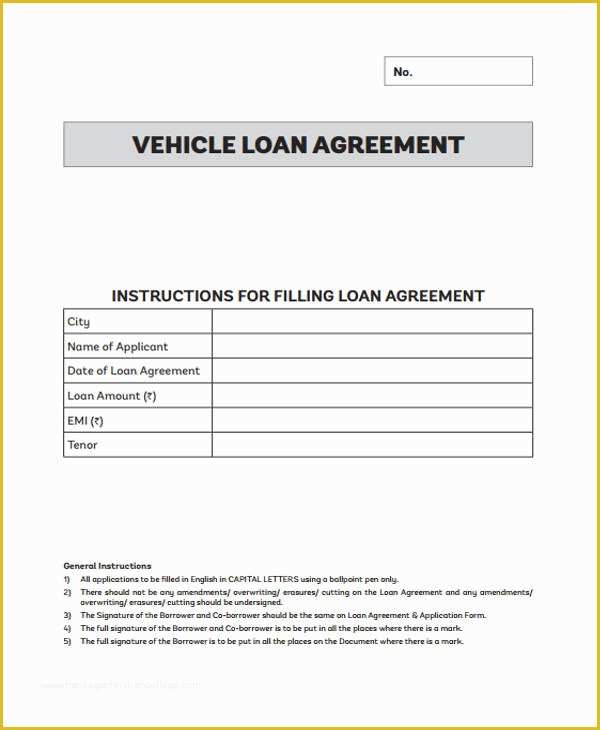 Free Car Loan Agreement Template Of Loan Agreement form Template