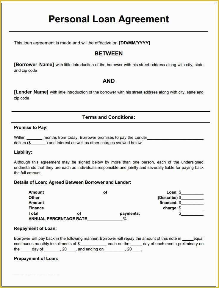 Free Car Loan Agreement Template Of Personal Loan Agreement 