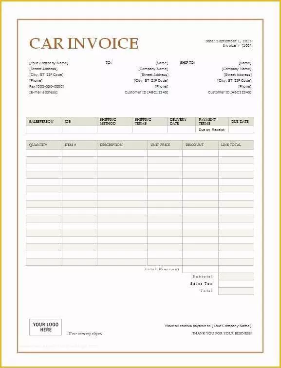 Free Car Rental Invoice Template Excel Of Car Invoice Template Printable Word Excel Invoice