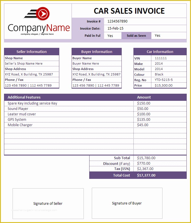 Free Car Rental Invoice Template Excel Of Car Rental and Sales Invoice Templates