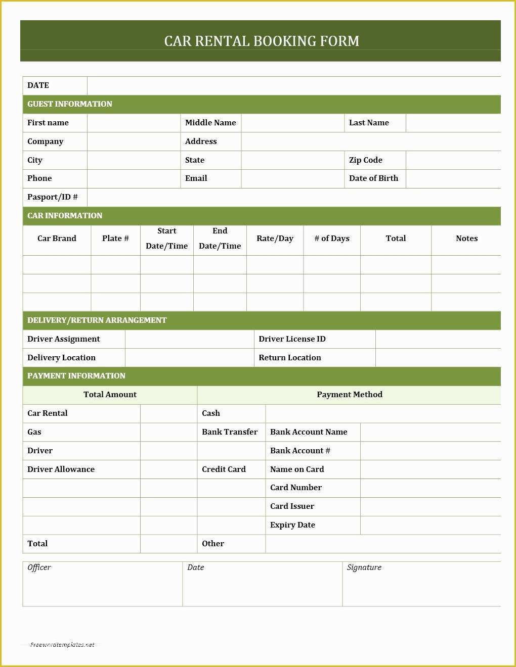Free Car Rental Invoice Template Excel Of Car Rental Booking form