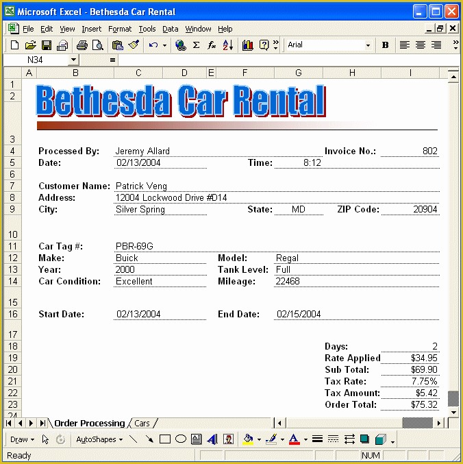 Free Car Rental Invoice Template Excel Of Car Rental Invoice Template Excel Car Rental