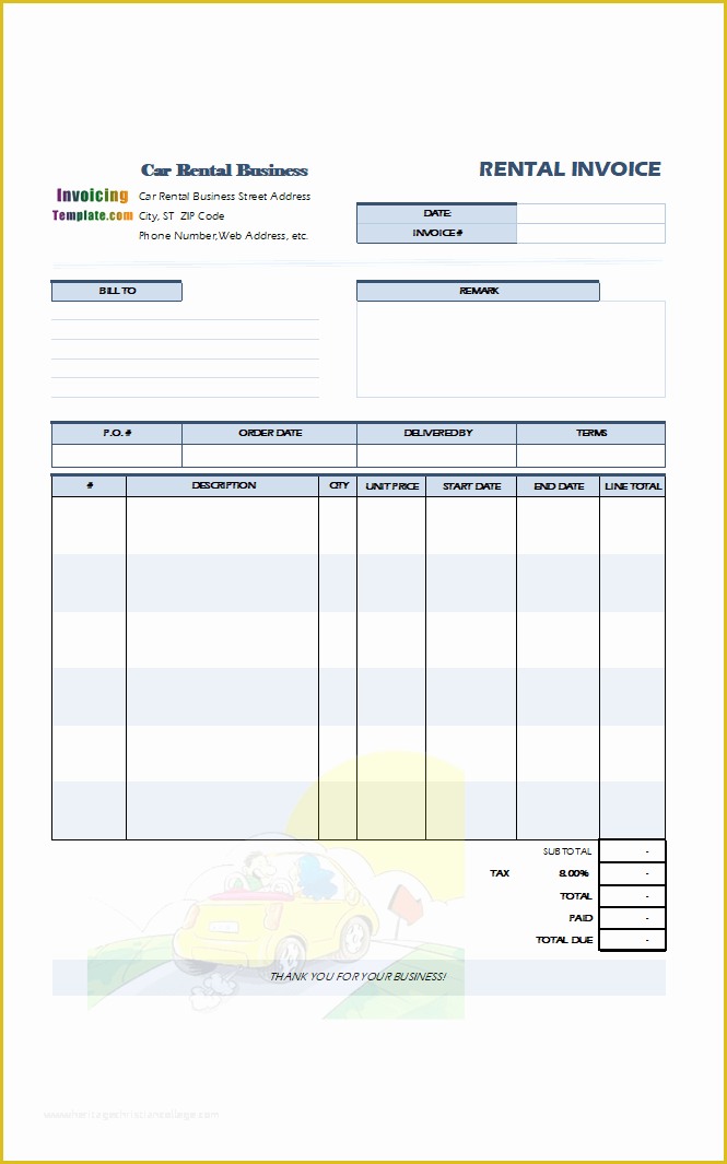 Free Car Rental Invoice Template Excel Of Word Rent Invoice Template