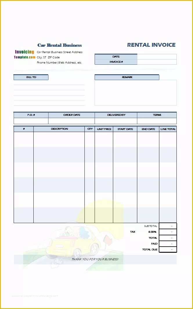 Free Car Rental Invoice Template Excel Of Word Rent Invoice Template