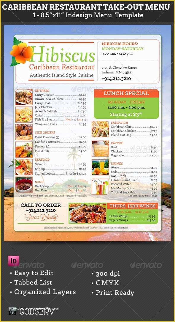 Free Caribbean Menu Template Of Caribbean Restaurant Take Out Menu Template by Godserv