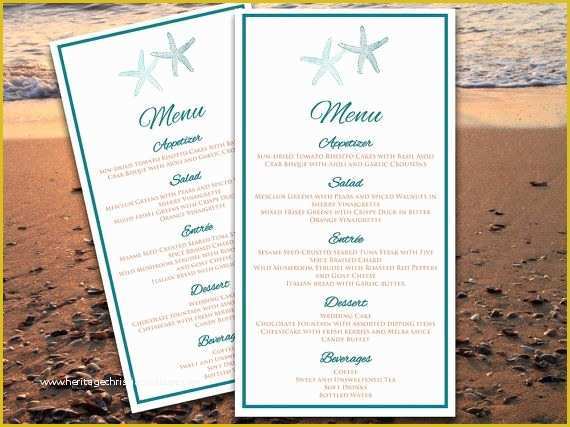 Free Caribbean Menu Template Of Starfish Beach Wedding Menu Card Microsoft Word Template