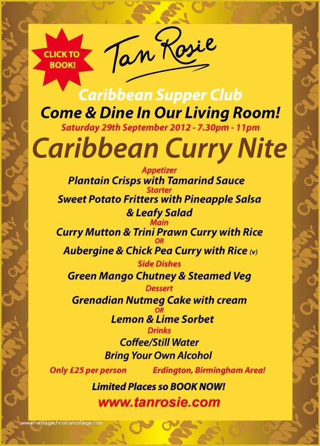 Free Caribbean Menu Template Of Tan Rosie Supper Club Menus August to December 2012