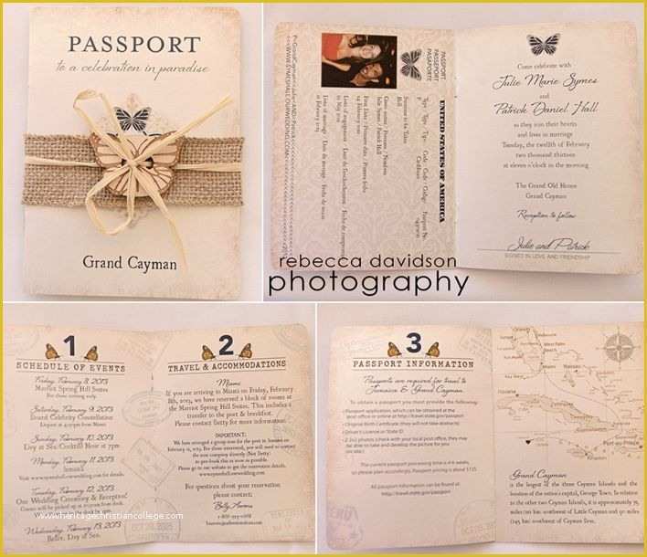 Free Caribbean Menu Template Of Vintage Passport Style Cayman islands Wedding Invitation