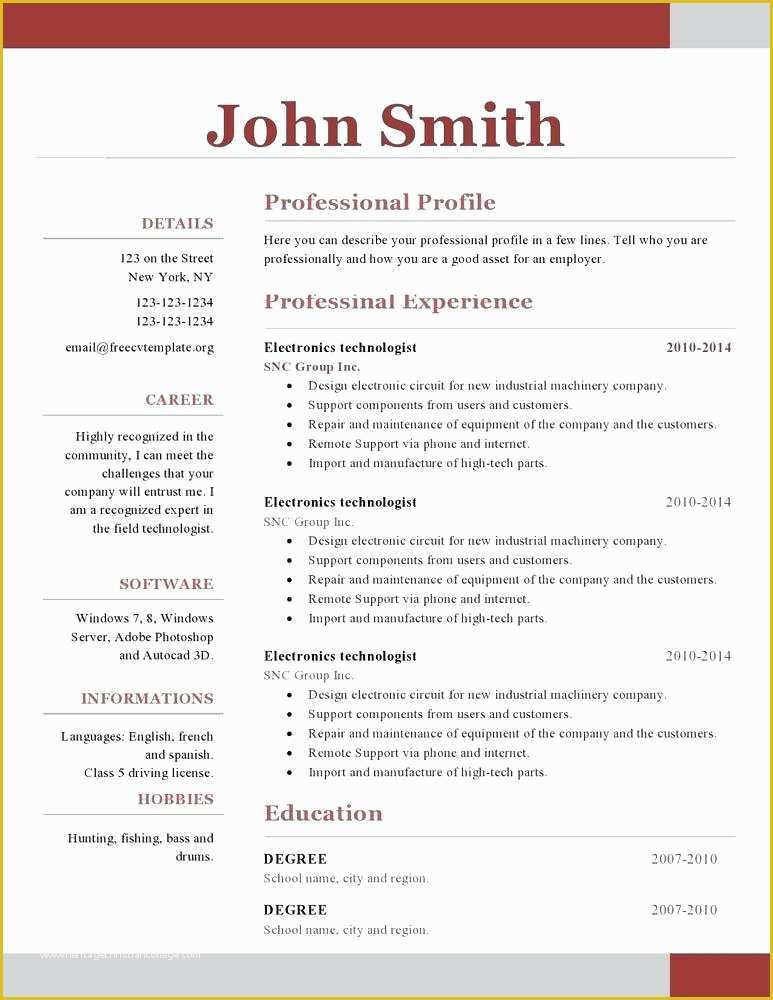 Free Cascade Resume Template Of Single Page Resume Template