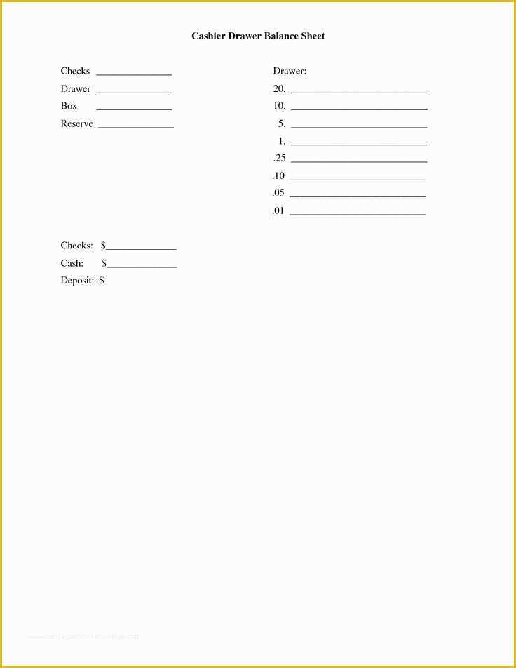 Free Cash Drawer Balance Sheet Template Of Cash Drawer Balance Sheet Template
