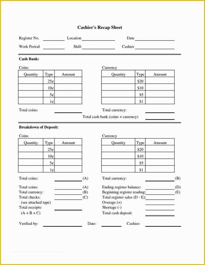 Free Cash Drawer Balance Sheet Template Of Cash Drawer Tally Sheet Template