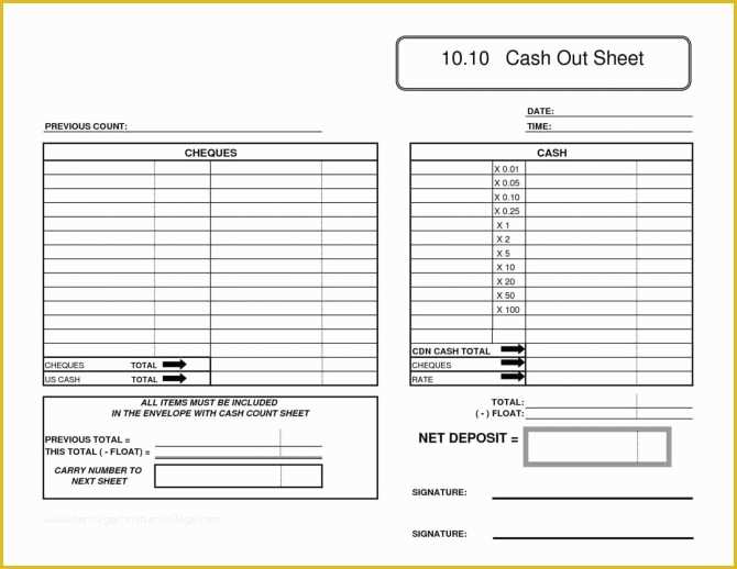 Free Cash Drawer Balance Sheet Template Of Cash Drawer Tally Sheet Template