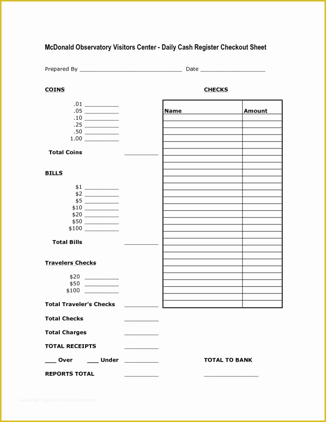 Free Cash Drawer Balance Sheet Template Of Cash Drawer Tally Sheet Template