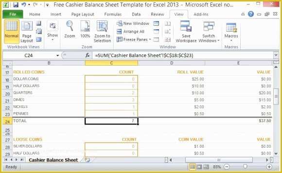 Free Cash Drawer Balance Sheet Template Of Free Cashier Balance Sheet Template for Excel 2013