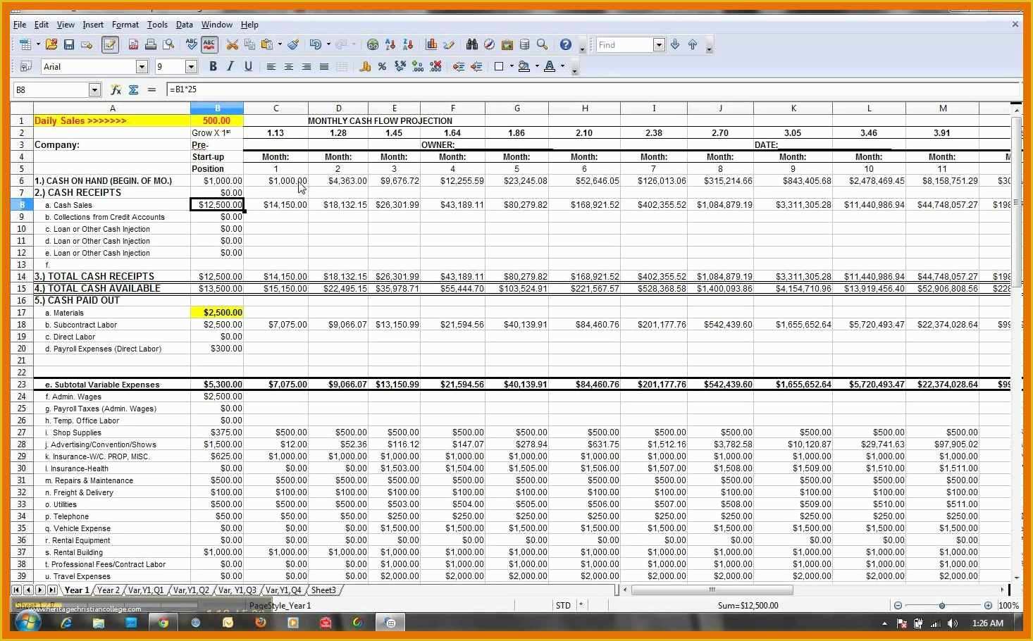 Free Cash Flow Projection Template Of 1 2 Cash Flow Projection Template Excel