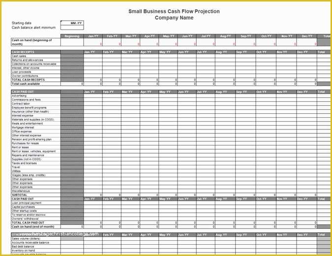 Free Cash Flow Projection Template Of Small Business Cash Flow Projection