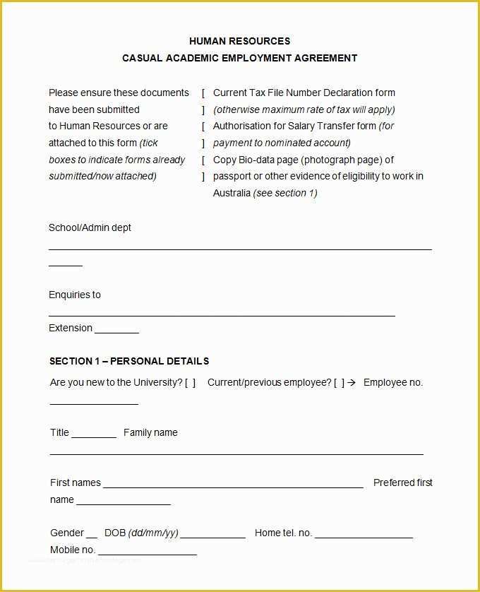 Free Casual Employment Contract Template Of 13 Sample Hr Agreement Templates