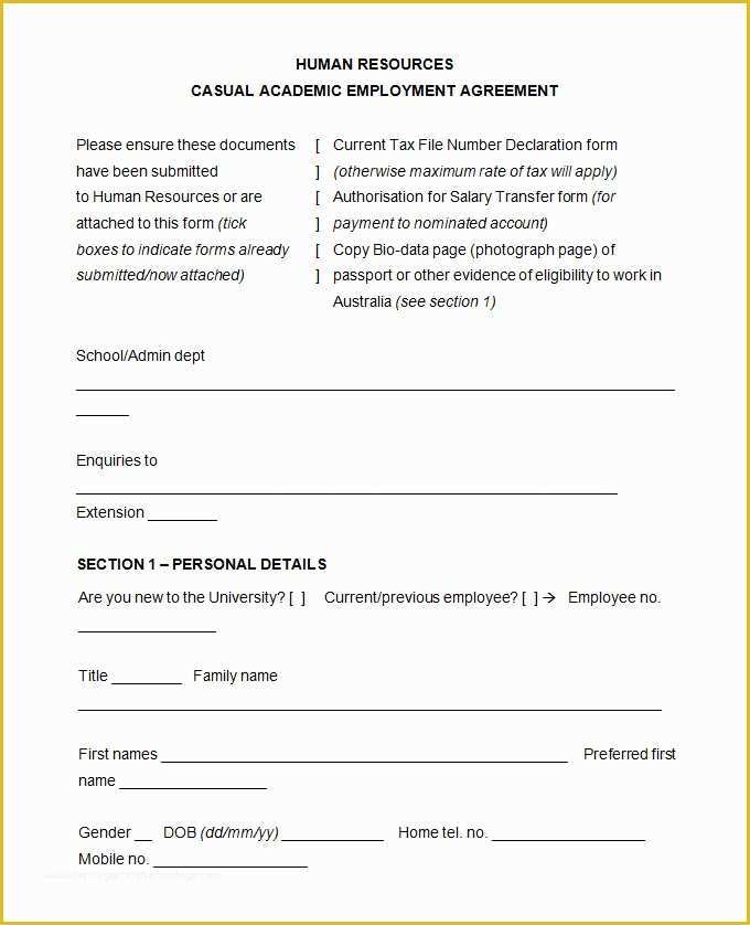 Free Casual Employment Contract Template Of 13 Sample Hr Agreement Templates