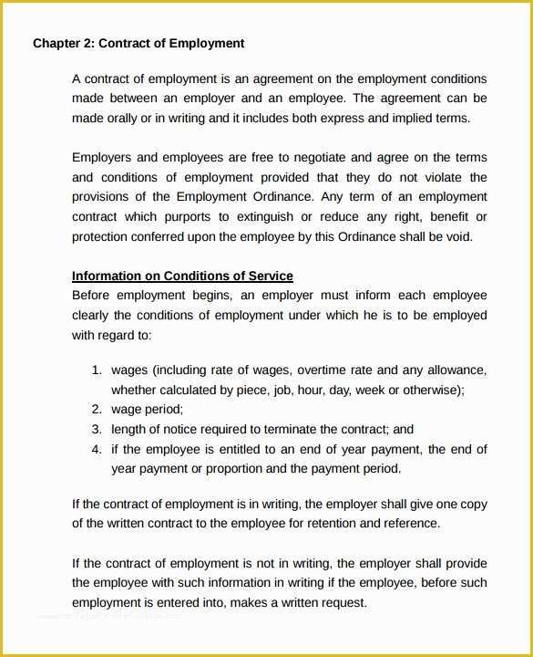 Free Casual Employment Contract Template Of 20 Sample Employment Contract Templates Docs Word