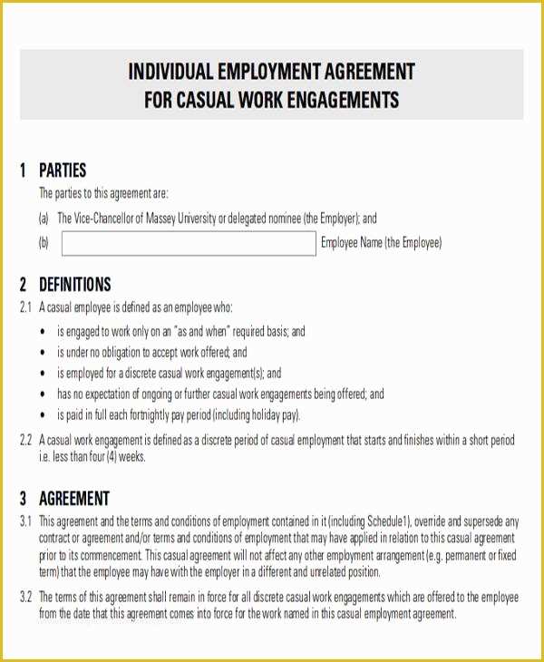 Free Casual Employment Contract Template Of 23 Sample Employment Agreements Free Word Pdf format