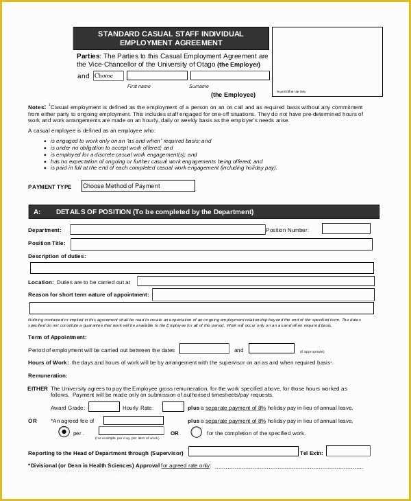 Free Casual Employment Contract Template Of 43 Employment Samples