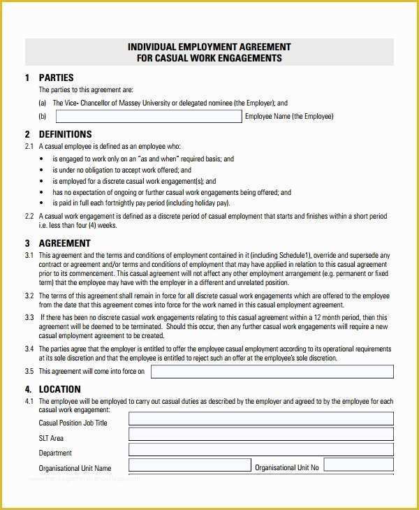 Free Casual Employment Contract Template Of 9 Sample Casual Employment Agreements