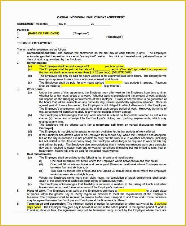 Free Casual Employment Contract Template Of 9 Sample Casual Employment Agreements